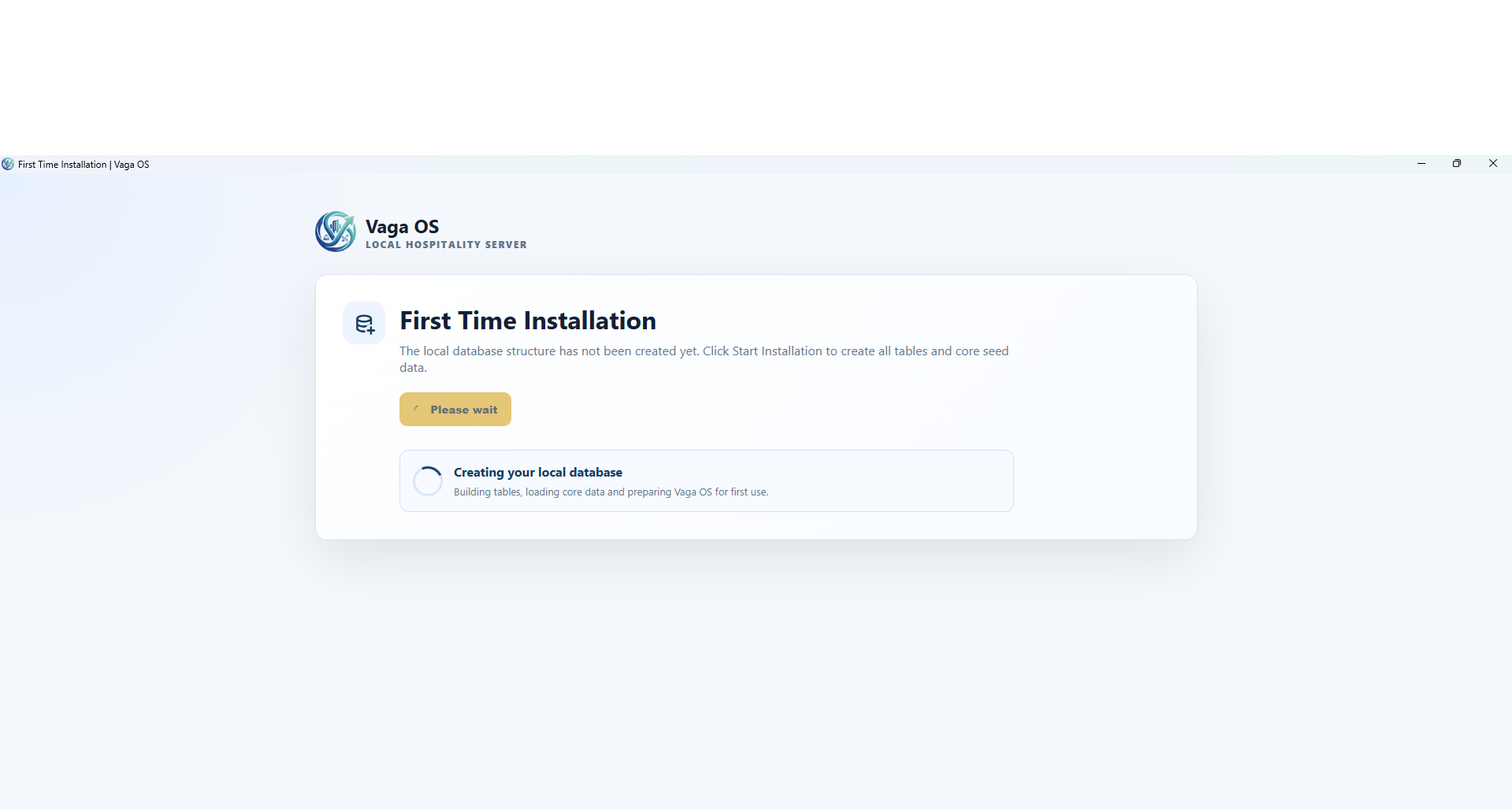 VagaOS App First Time - Wait for database setup