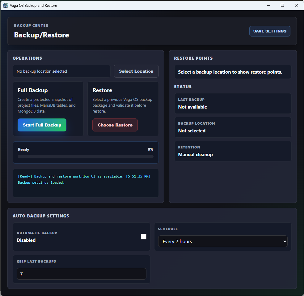 VagaOS Server App - Set backup location