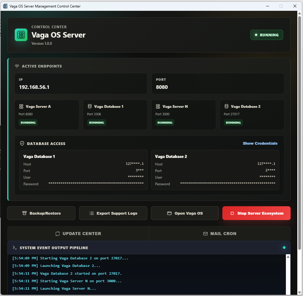 VagaOS Server App - Confirm running status